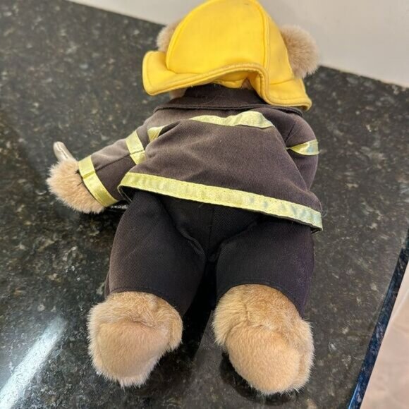 Number One Hero Bear Plush Fireman Firefighter Yellow Brown Toy Bear - Picture 5 of 5